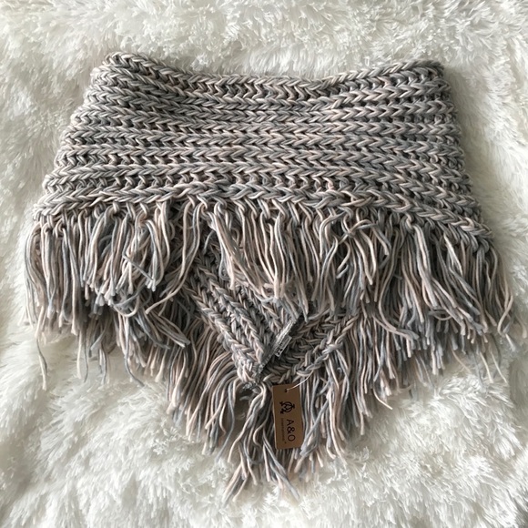 Knitted Button Infinity Fringe Scarf - Picture 2 of 4